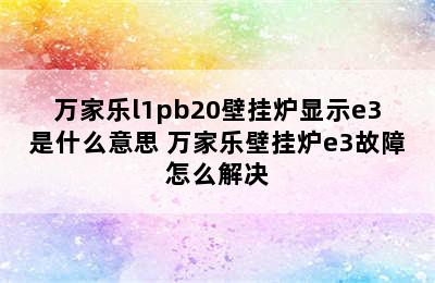 万家乐l1pb20壁挂炉显示e3是什么意思 万家乐壁挂炉e3故障怎么解决